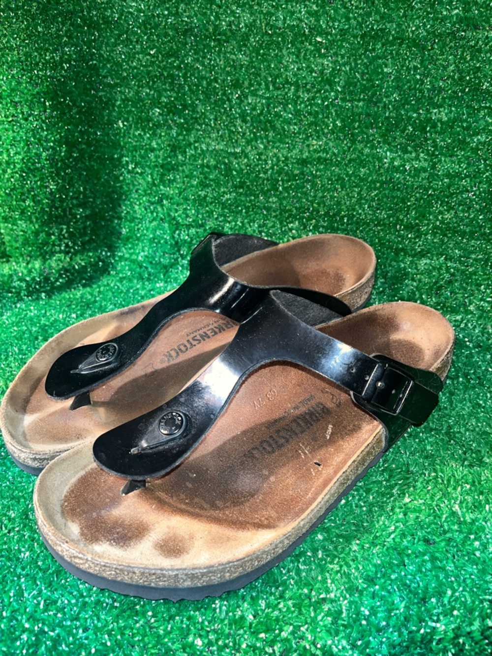 Birkenstock‎ Gizeh Birko Flor Sandals Black Leather Buckle